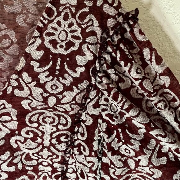 Anthropologie Burgundy V Neck Top with Elastic Waist and Peplum Ruffle- Size L - Picture 4 of 9